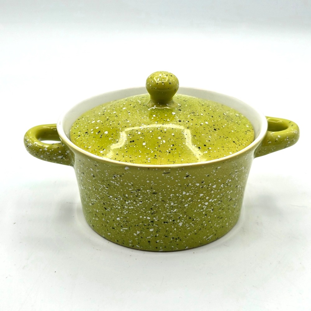 CALIFORNIA PANTRY Covered Casserole Bowl Dish Green Speckled RETRO
